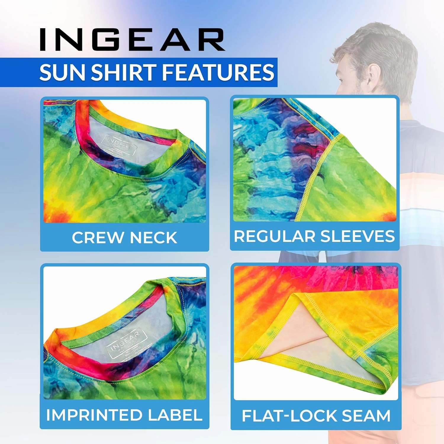 INGEAR Men's UPF 50  Long Sleeve Sun Shirt, Quick-Dry UV Protection Rash Guard for Fishing, Hiking, Swimming