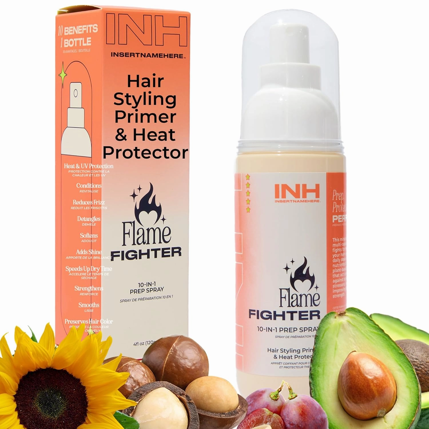 INH Heat Protection Spray | Thermal Protectant for Styling & Blow Drying | Detangler, Frizz Tamer & Shine Enhancer with Wheat Protein & Aloe Vera | 4 fl oz/120ml