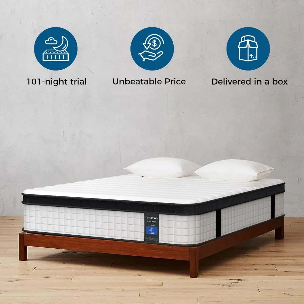 Inofia Twin Mattress, 12 Inch Hybrid Innerspring Single Mattress Cool Bed, Breathable Soft Knitted Fabric Cover, Medium Firmness