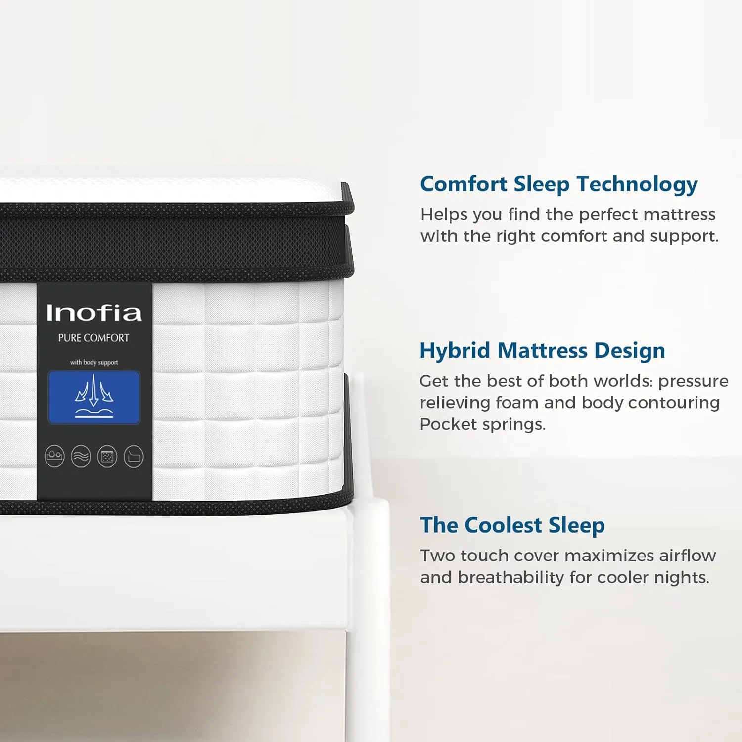 Inofia Twin Mattress, 12 Inch Hybrid Innerspring Single Mattress Cool Bed, Breathable Soft Knitted Fabric Cover, Medium Firmness