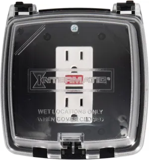 Intermatic WP1020C Weather Proof Plastic Receptacle Cover for Two-Gang 4” Box Single Gang Applications - Heavy-Duty UV Stabilized Polycarbonate - Outdoor Electrical Outlet Protection