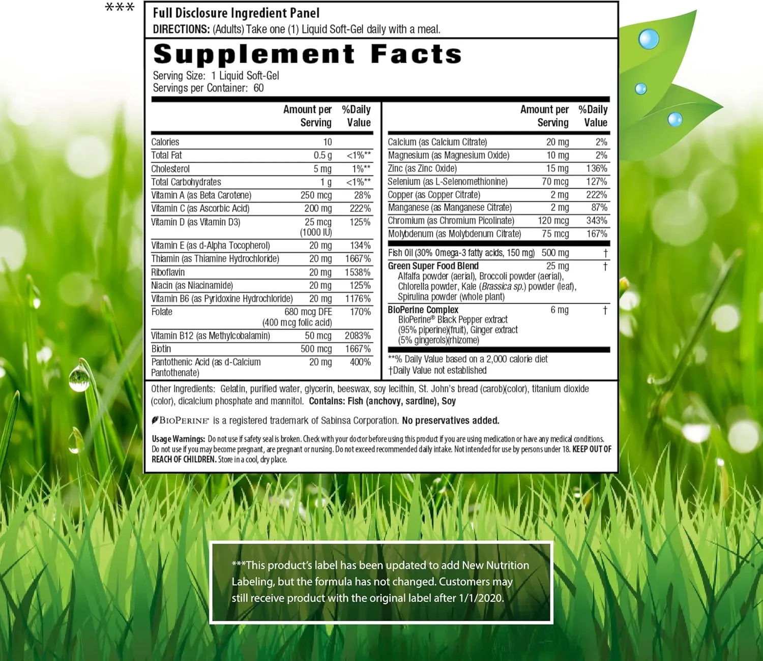 Irwin Naturals Only One Liquid-Gel Multi - 60 Liquid Softgels - No Iron Daily Essential Vitamins, Minerals, Antioxidants, Omega-3 & Green Super Foods