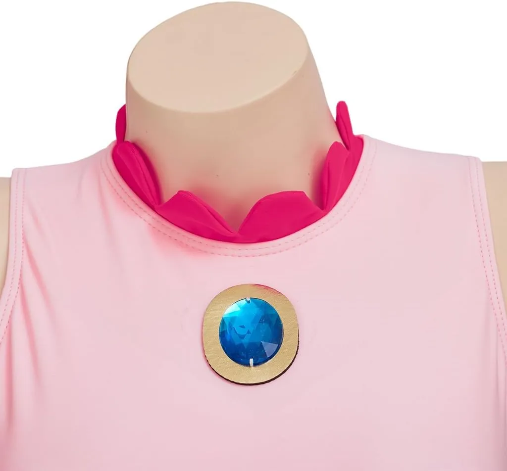 iSHOWcos Princess Peach Cosplay Swimsuit Pink Peach Costume Swimwear Bathing Suit Sexy Jumpsuit Halloween Bodysuit