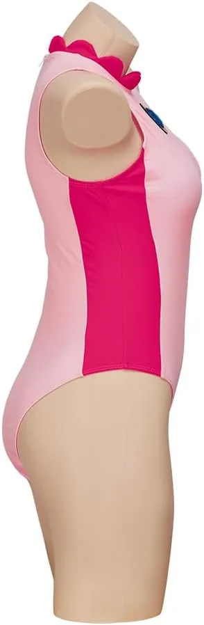 iSHOWcos Princess Peach Cosplay Swimsuit Pink Peach Costume Swimwear Bathing Suit Sexy Jumpsuit Halloween Bodysuit