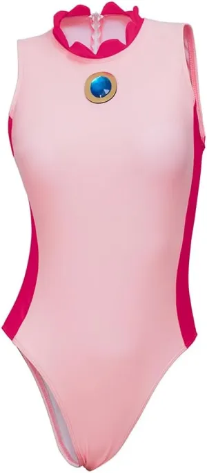 iSHOWcos Princess Peach Cosplay Swimsuit Pink Peach Costume Swimwear Bathing Suit Sexy Jumpsuit Halloween Bodysuit