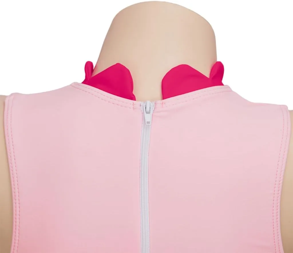 iSHOWcos Princess Peach Cosplay Swimsuit Pink Peach Costume Swimwear Bathing Suit Sexy Jumpsuit Halloween Bodysuit