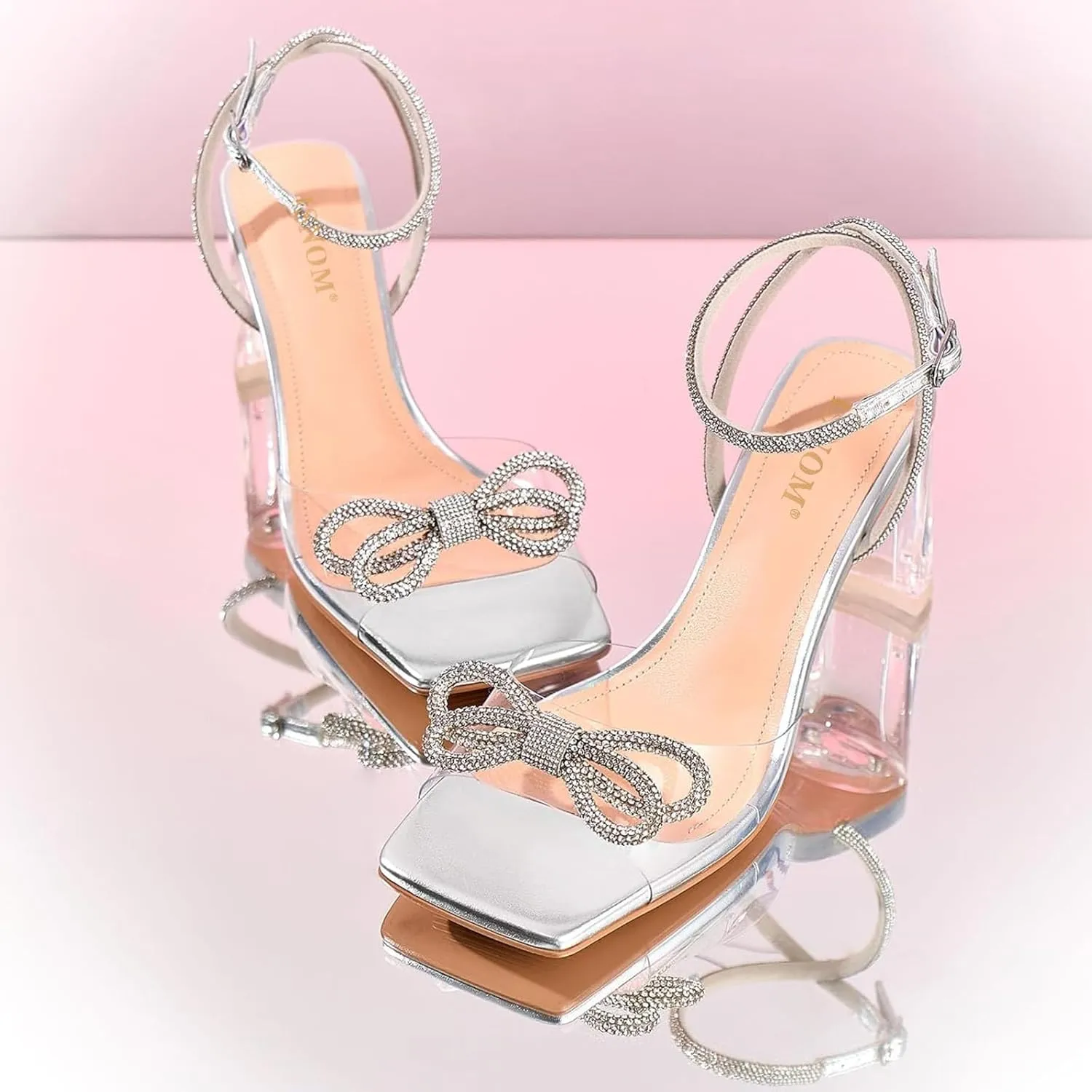 ISNOM Clear Rhinestone Heels for Women, Comfortable and Sassy, Suitable for All Occasions