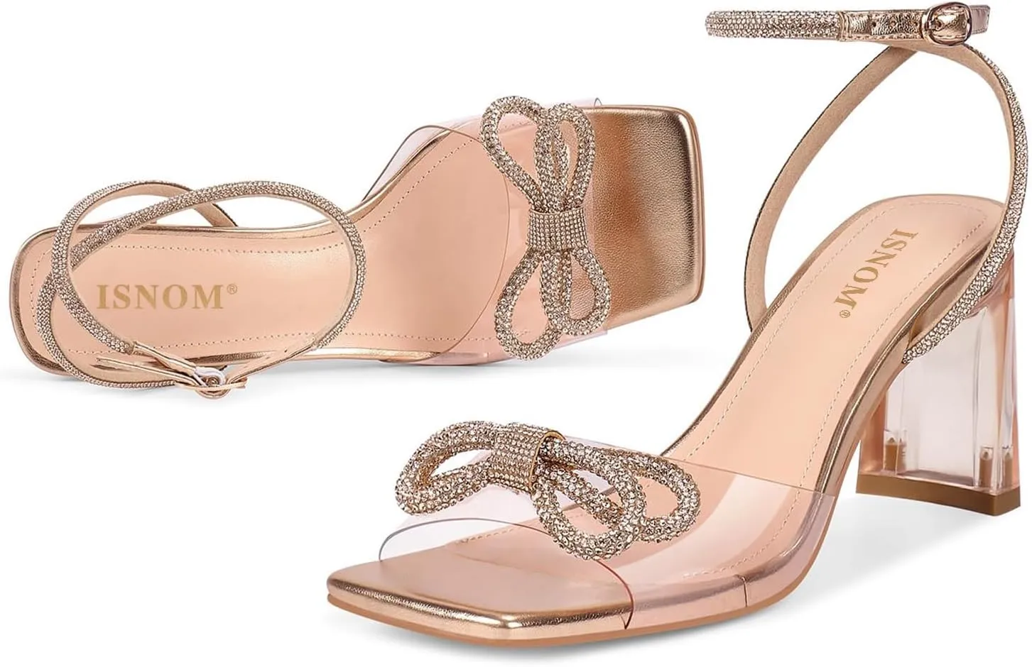 ISNOM Clear Rhinestone Heels for Women, Comfortable and Sassy, Suitable for All Occasions