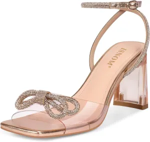 ISNOM Clear Rhinestone Heels for Women, Comfortable and Sassy, Suitable for All Occasions