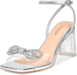 ISNOM Clear Rhinestone Heels for Women, Comfortable and Sassy, Suitable for All Occasions