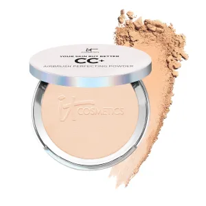 IT Cosmetics CC  Airbrush Perfecting Powder Foundation - Buildable Full Coverage Of Pores & Dark Spots - Hydrating Face Makeup with Hydrolyzed Collagen & Niacinamide - 0.33 Oz