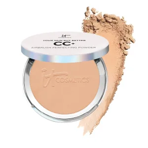 IT Cosmetics CC  Airbrush Perfecting Powder Foundation - Buildable Full Coverage Of Pores & Dark Spots - Hydrating Face Makeup with Hydrolyzed Collagen & Niacinamide - 0.33 Oz