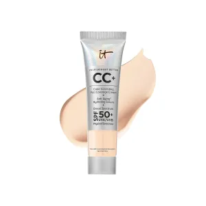 IT Cosmetics CC  Cream Travel - Full-Coverage Foundation With SPF 50, Color Corrector & Anti-Aging Serum, Formulated With Niacinamide & Hyaluronic Acid, Natural Finish, For All Skin Types, 0.4 fl oz