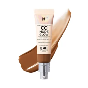 IT Cosmetics CC  Nude Glow - Lightweight Foundation & Brightening Glow Serum with SPF 40, Medium Coverage, Formulated With Niacinamide & Hyaluronic Acid, For All Skin Types, 1.08 fl oz