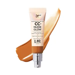 IT Cosmetics CC  Nude Glow - Lightweight Foundation & Brightening Glow Serum with SPF 40, Medium Coverage, Formulated With Niacinamide & Hyaluronic Acid, For All Skin Types, 1.08 fl oz