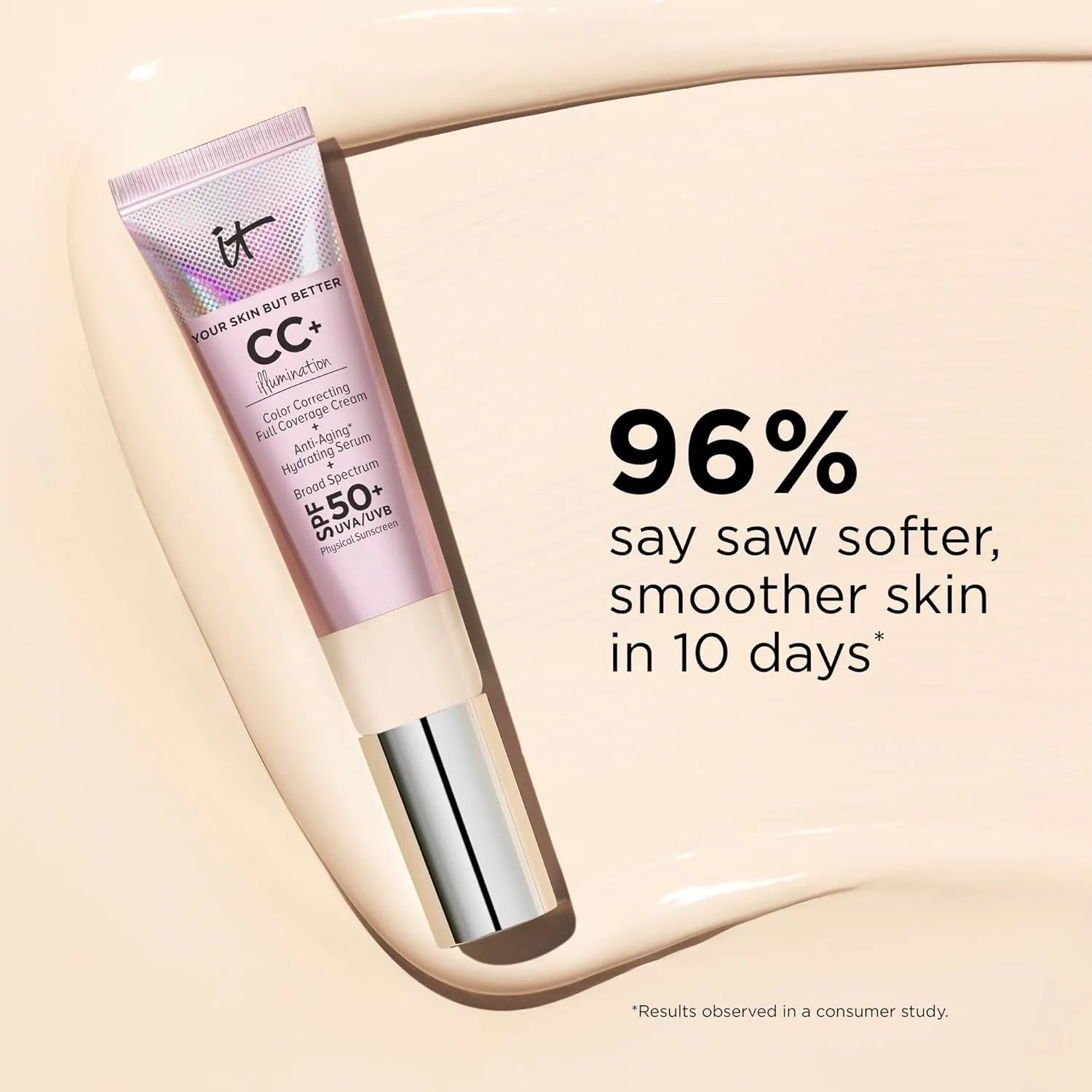IT Cosmetics Your Skin But Better CC  Cream Illumination - Color Correcting Cream, Full-Coverage Foundation, Hydrating Serum & SPF 50  Sunscreen Radiant Finish 1.08 fl oz