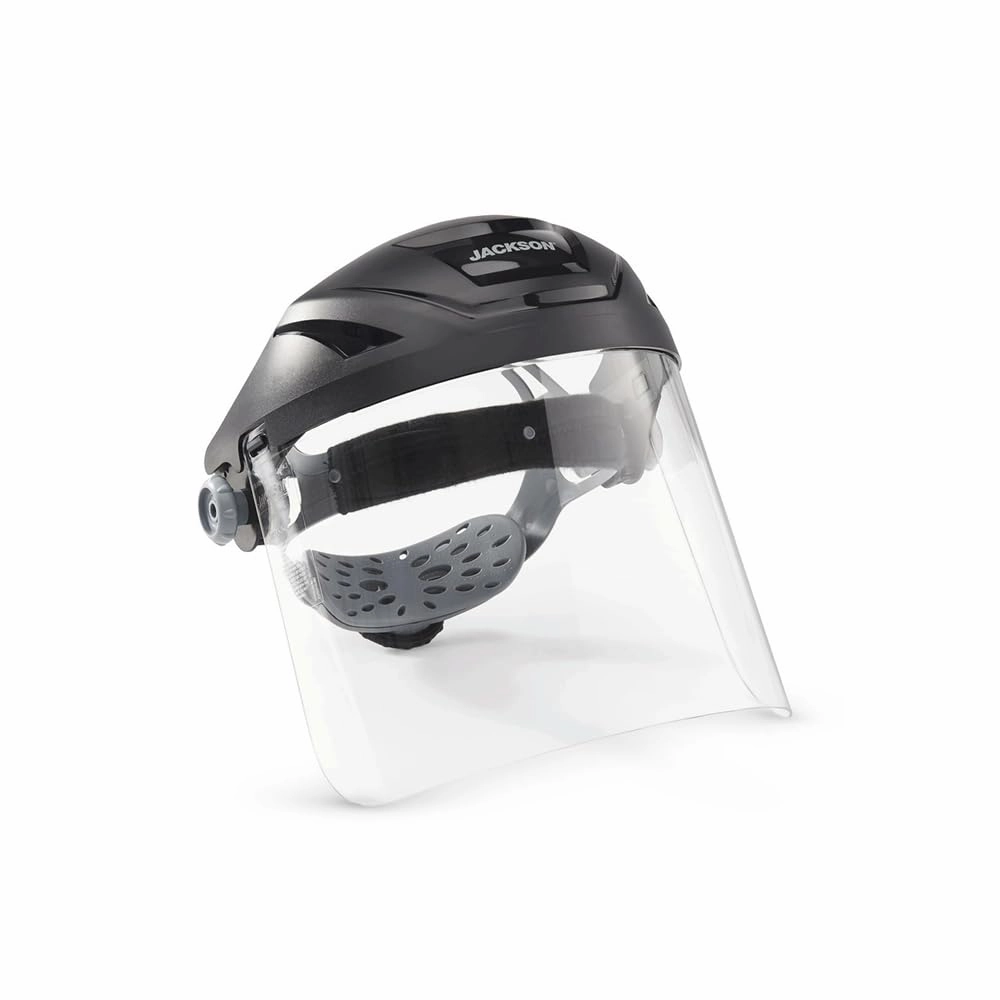 Jackson Safety Lightweight F4XP Premium Face Shield - Mask & Crown with 370 Speed Dial Ratcheting Headgear, ANSI Z87.1, for Work, Grinding, Cutting, Universal Pin Pattern - Uncoated - Clear Tint