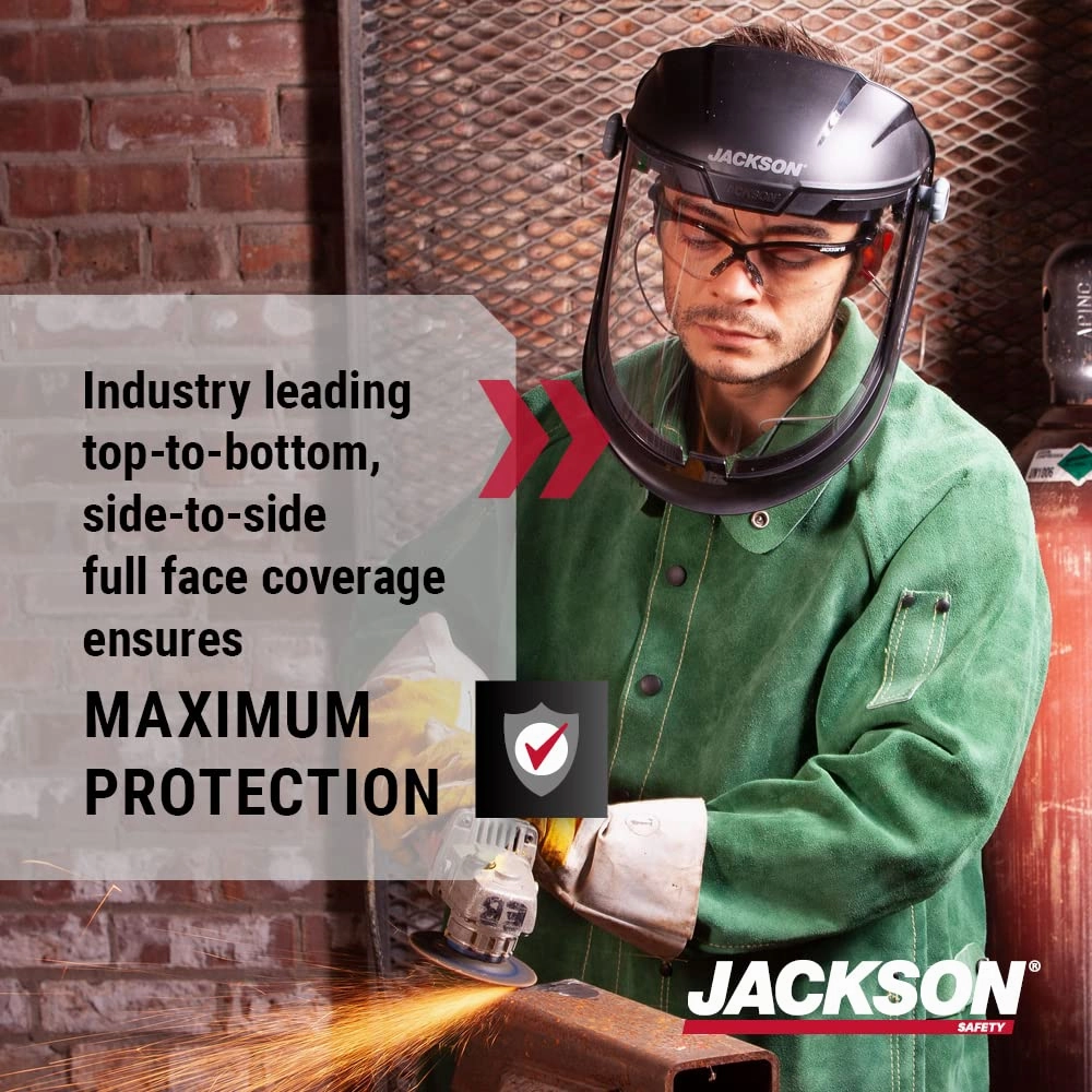 Jackson Safety Lightweight MAXVIEW Premium Face Shield - Mask with 370 Speed Dial Ratcheting Headgear, ANSI Z87.1, for Work, Grinding, Cutting - Anti Fog Coating - Clear Tint