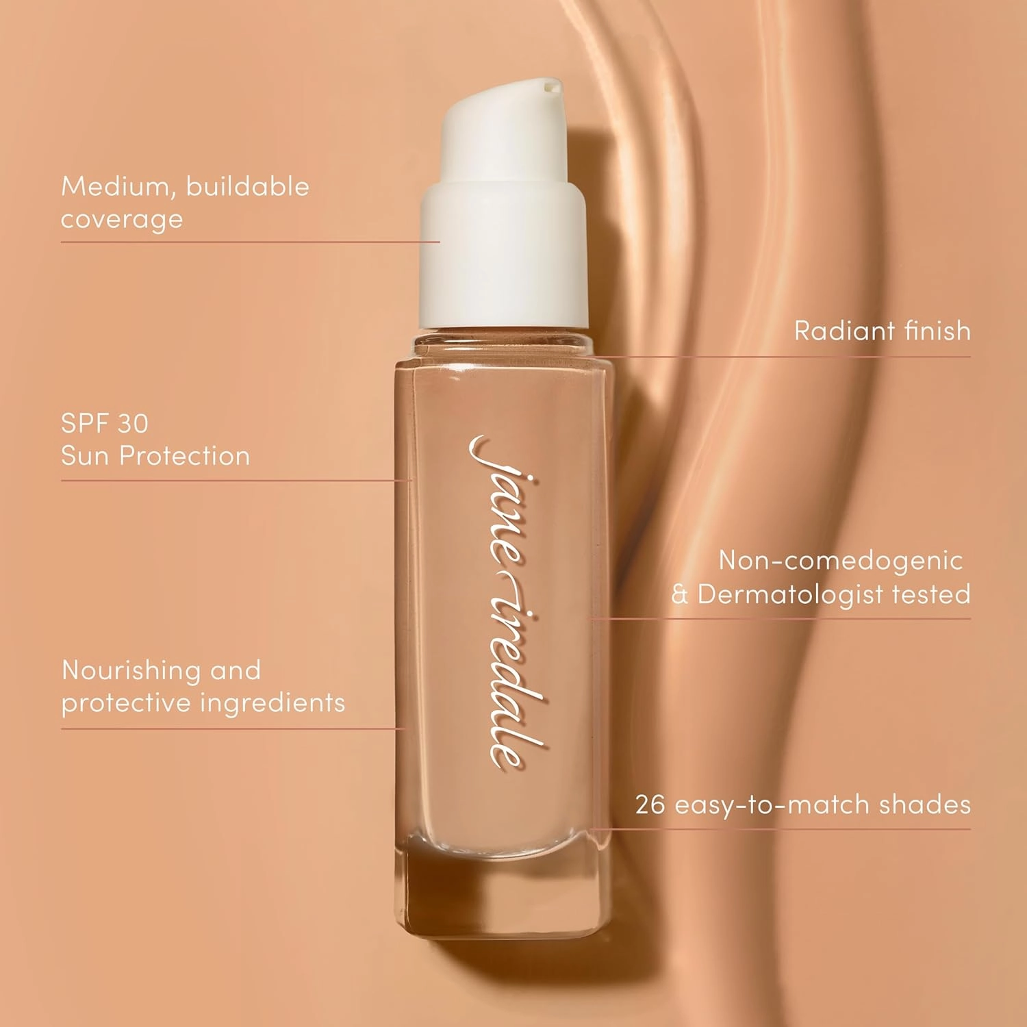 jane iredale Skintuition SPF 30 Radiance-Boosting Liquid Foundation, Perfects and Protects Skin, Medium Coverage, Natural Finish, Vegan, Cruelty-Free