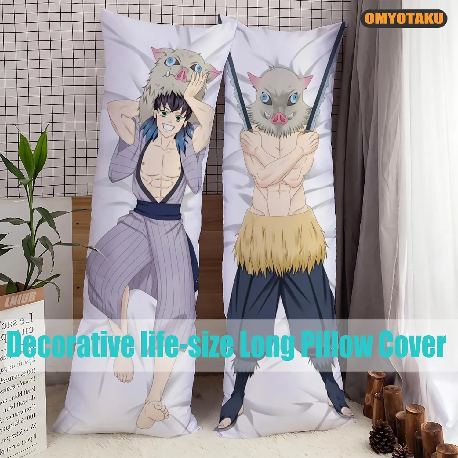 Japanese Anime Hugging Body Pillow Case 19"x59" Male Throw Pillow Cover Comic Dakimakura Case for Otaku Hugging Gift (Color_e)