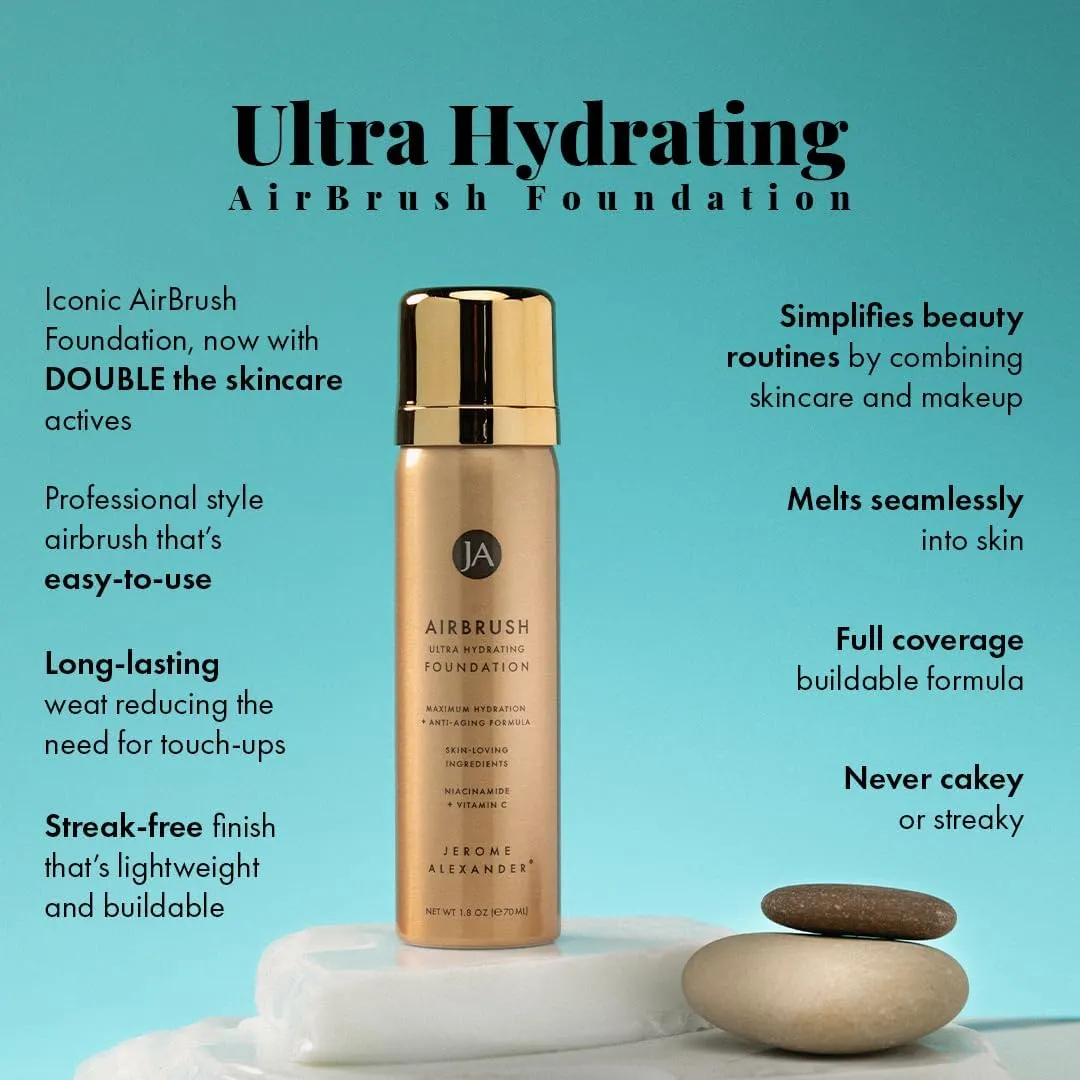Jerome Alexander Airbrush Foundation Ultra Hydrating, Spray Foundation Makeup with 2x the Active Ingredients, Ultra-Light, Buildable, Full Coverage Formula (Light)