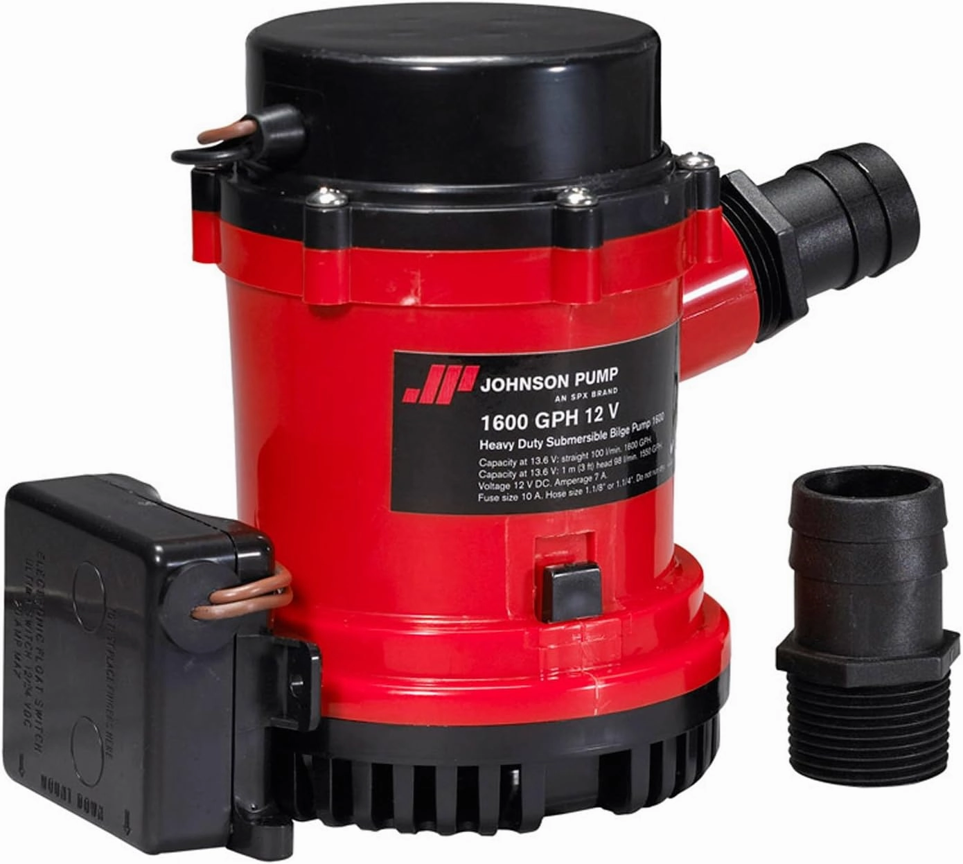 Johnson Pumps 01674-001 1600 GPH Heavy Duty Automatic Bilge Pump with Ultima Switch, 12V,Red