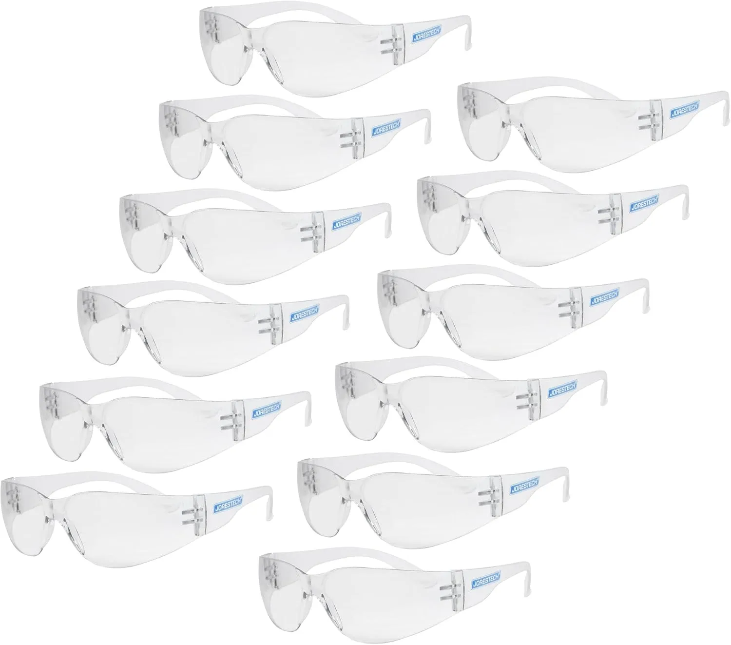 JORESTECH Eyewear Protective Safety Glasses, Polycarbonate Impact Resistant Lens Pack of 12 (Clear)
