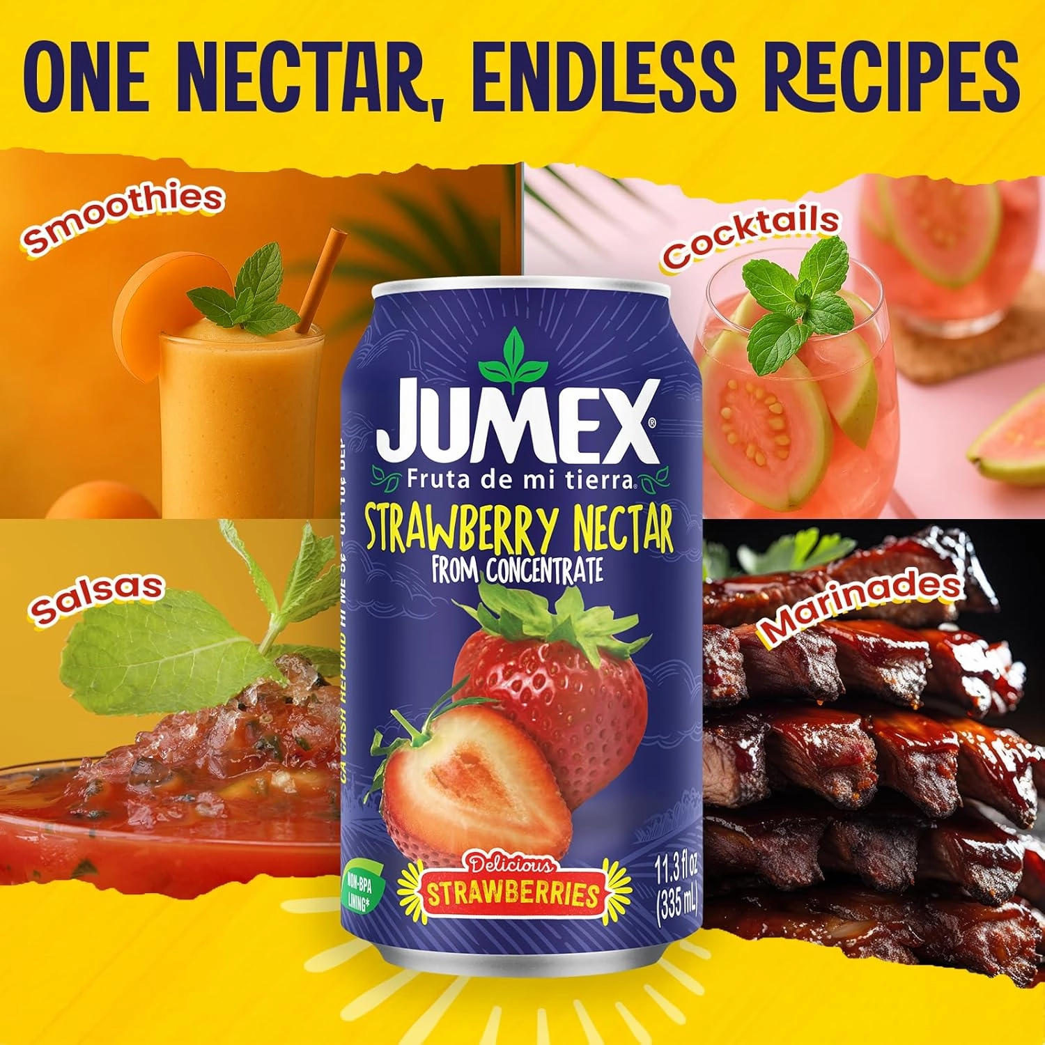Jumex Strawberry Juice Nectar - Made with Strawberry Puree - Fresh Fruit Puree & Fruit Juice Concentrate for Smoothie Mix, Cocktail Mixers & Kids Drinks & Beverages - 11.3oz, 24 Pack Canned Drinks