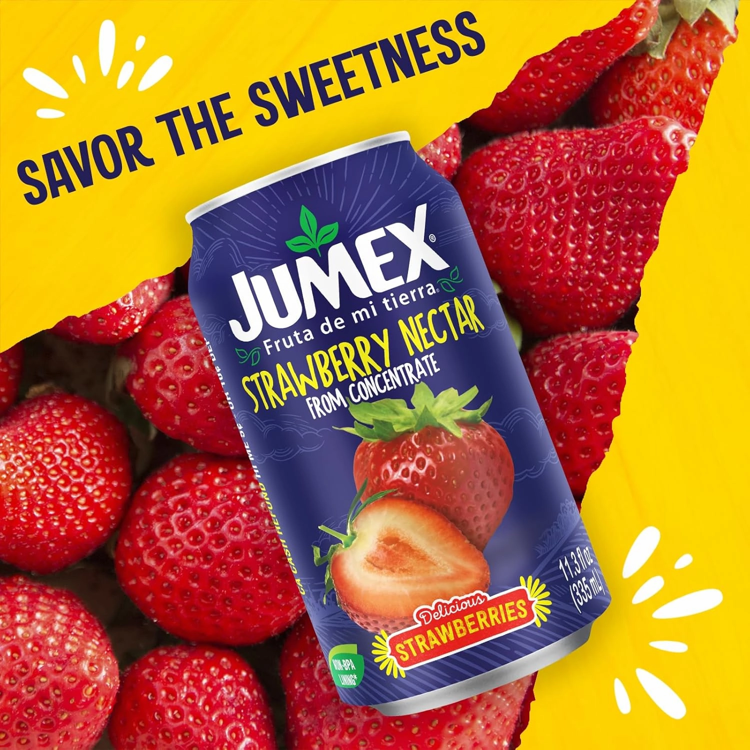 Jumex Strawberry Juice Nectar - Made with Strawberry Puree - Fresh Fruit Puree & Fruit Juice Concentrate for Smoothie Mix, Cocktail Mixers & Kids Drinks & Beverages - 11.3oz, 24 Pack Canned Drinks