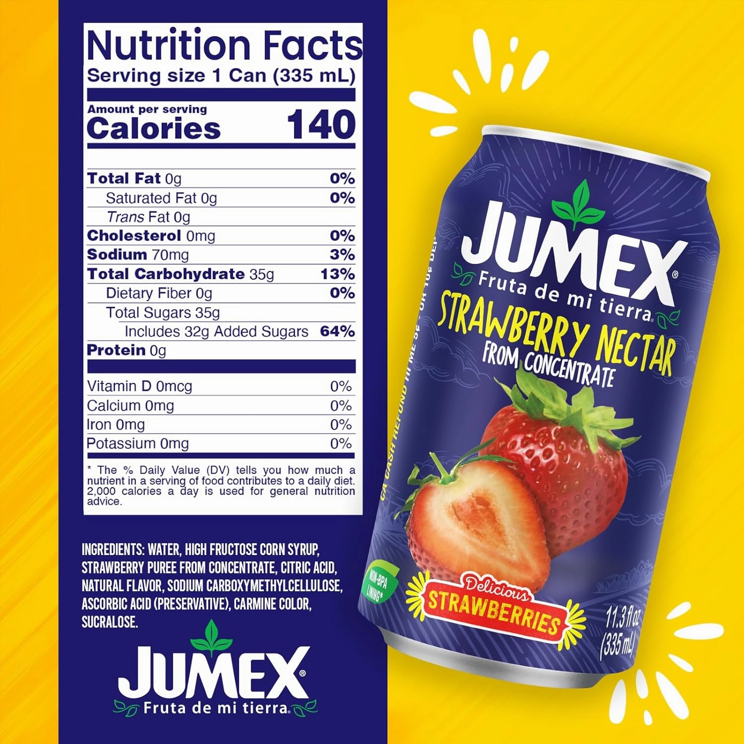 Jumex Strawberry Juice Nectar - Made with Strawberry Puree - Fresh Fruit Puree & Fruit Juice Concentrate for Smoothie Mix, Cocktail Mixers & Kids Drinks & Beverages - 11.3oz, 24 Pack Canned Drinks