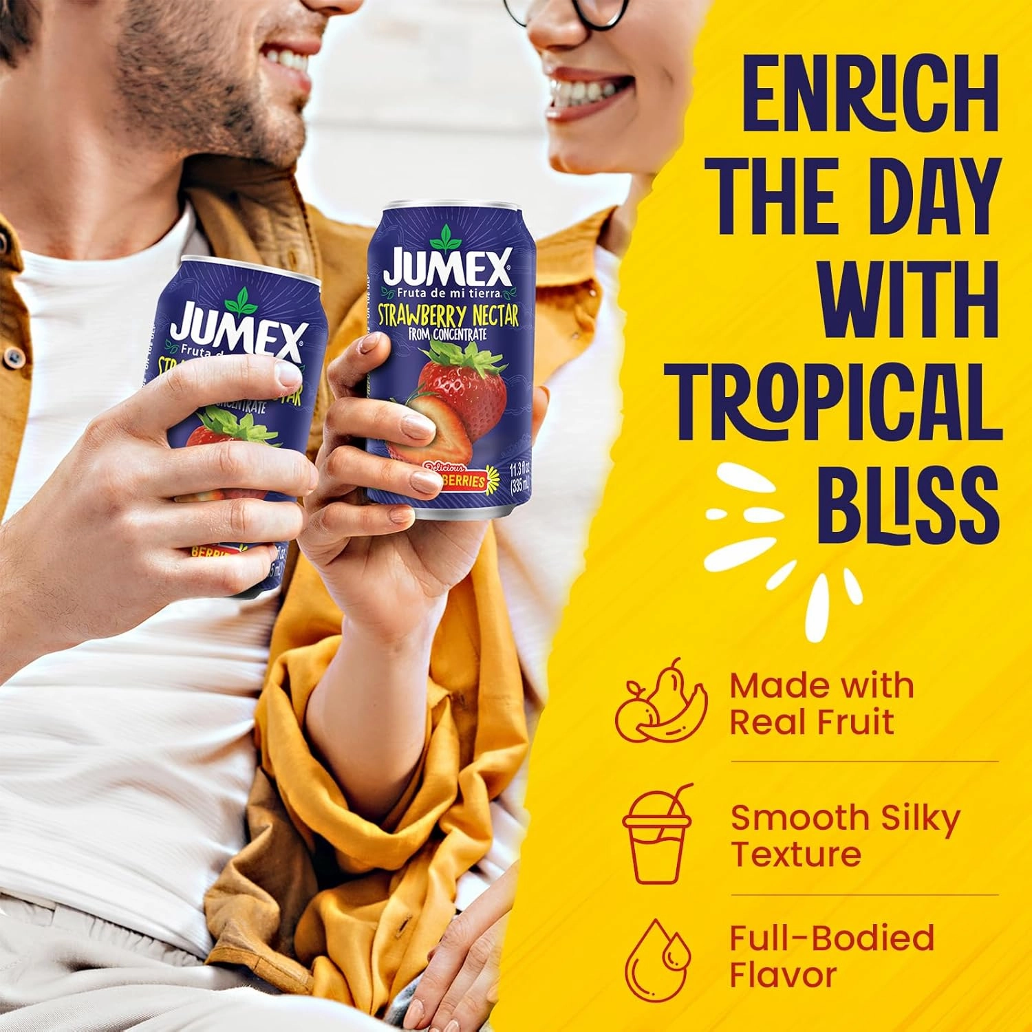 Jumex Strawberry Juice Nectar - Made with Strawberry Puree - Fresh Fruit Puree & Fruit Juice Concentrate for Smoothie Mix, Cocktail Mixers & Kids Drinks & Beverages - 11.3oz, 24 Pack Canned Drinks