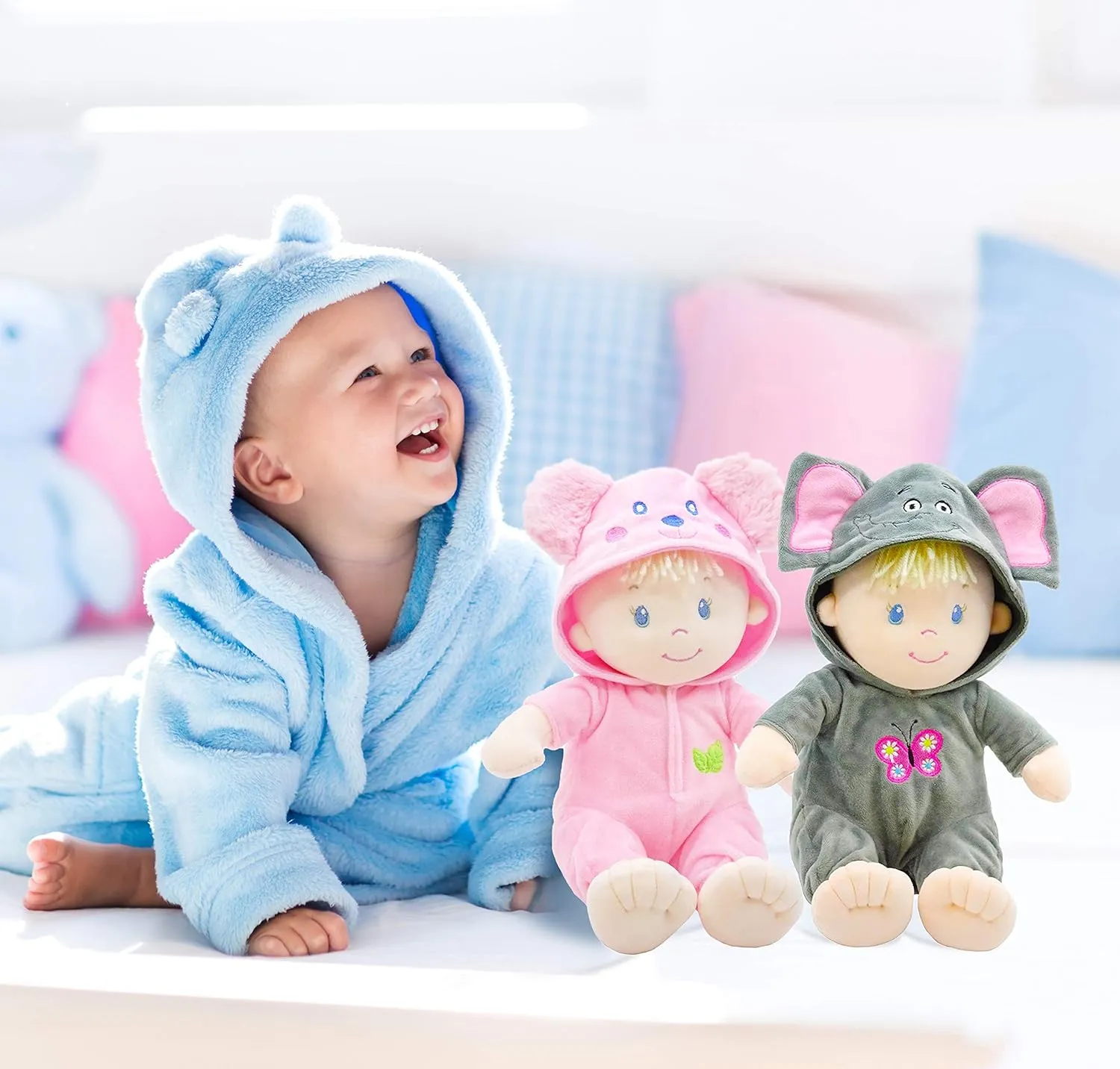 June Garden 12" Sweet Dolly Frida - Stuffed Ultra Soft Baby Bear Doll for Birth and Up - Removable Pink Outfit