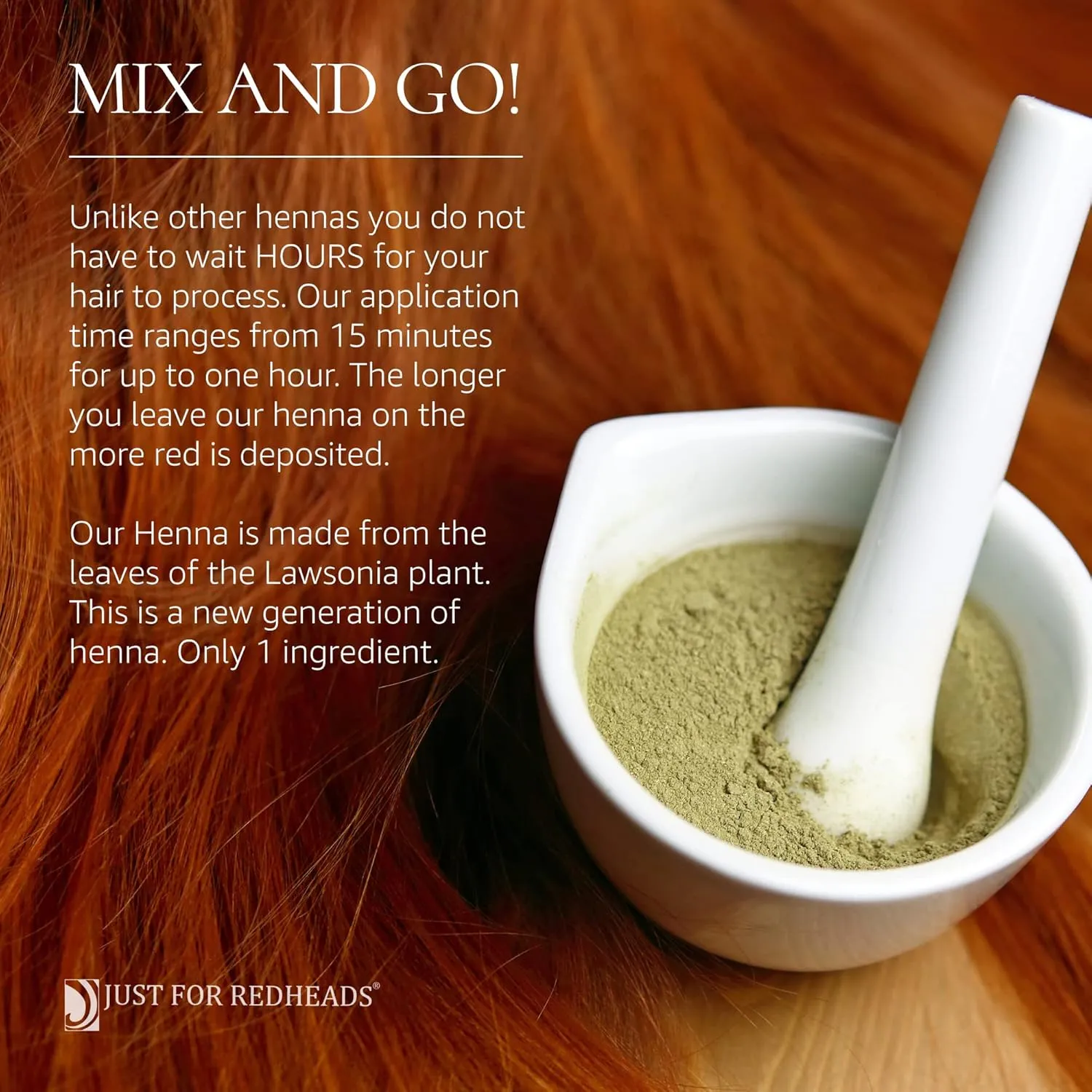 Just for Redheads Henna Hair Color for Redheads - 100% Dried Pulverized Leaves from Pure Lawsonia Plants (Copper)
