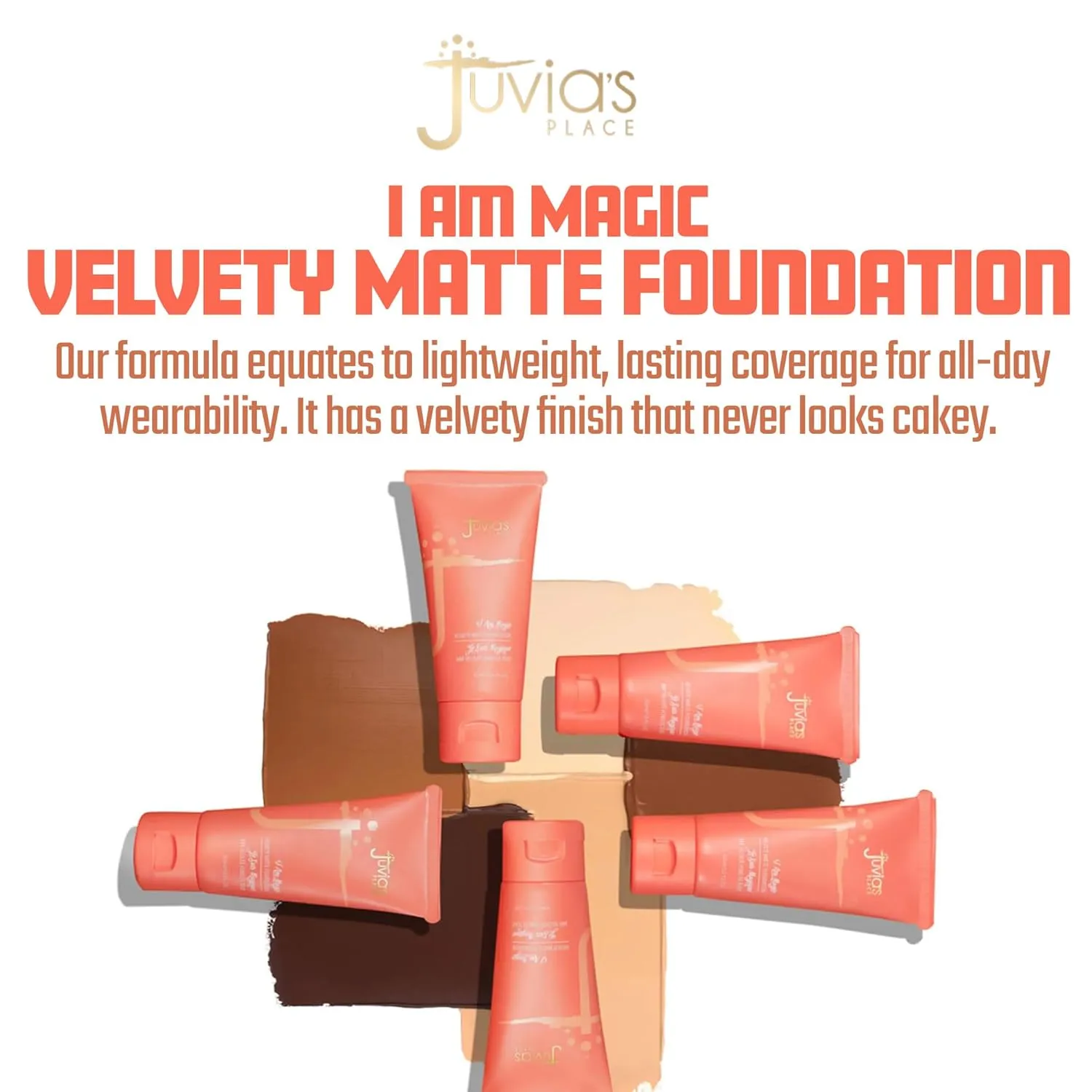 Juvia's Place I Am Magic Velvety Matte Liquid Foundation 140 - Angola - Deep Dark w/Warm Undertone, Makeup Foundation Full Coverage, Lightweight, Long Wear, Velvety Matte Finish