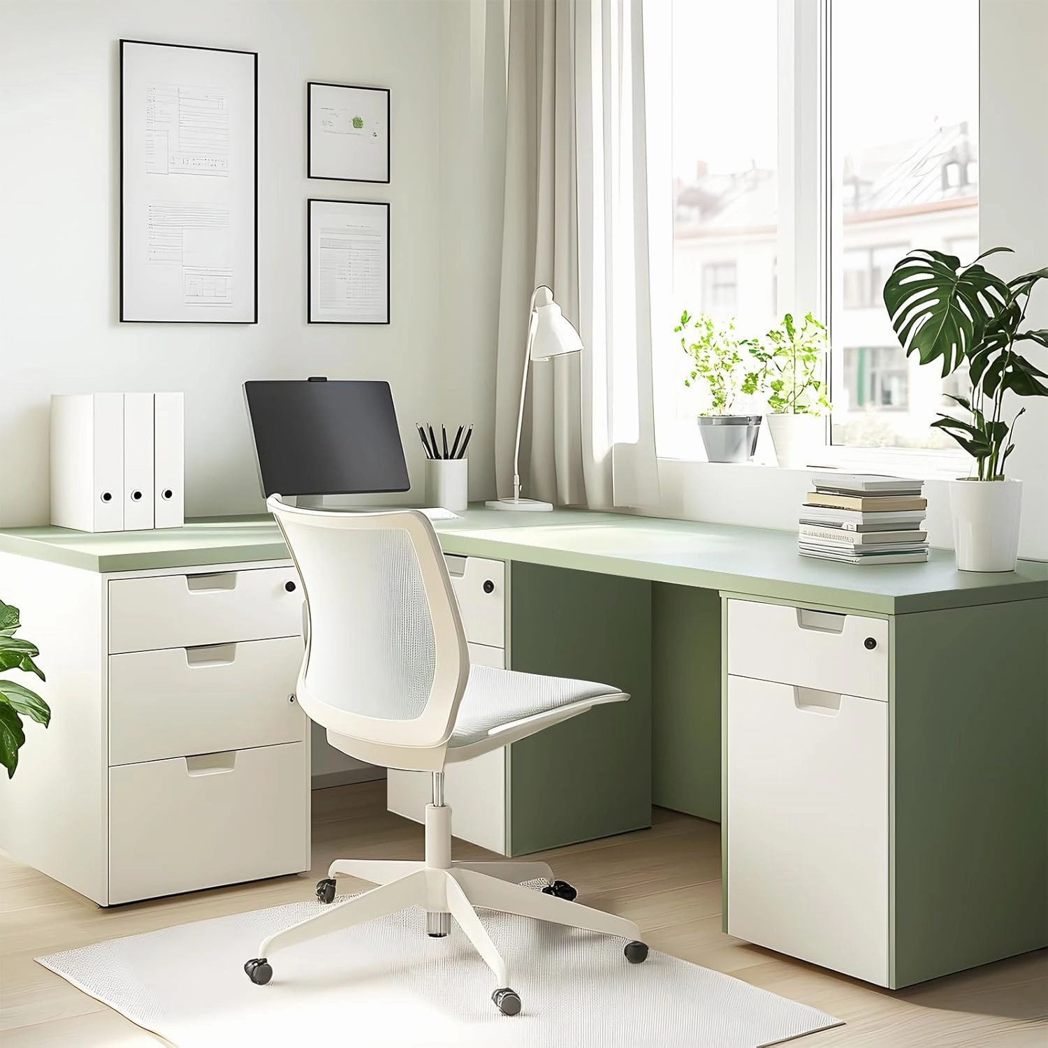 Kaboon 48"x26" Universal Table Top, Solid One-Piece Desktop, Reversible Melamine Countertop, Double Desks, L-Desk DIY, Pastel Green