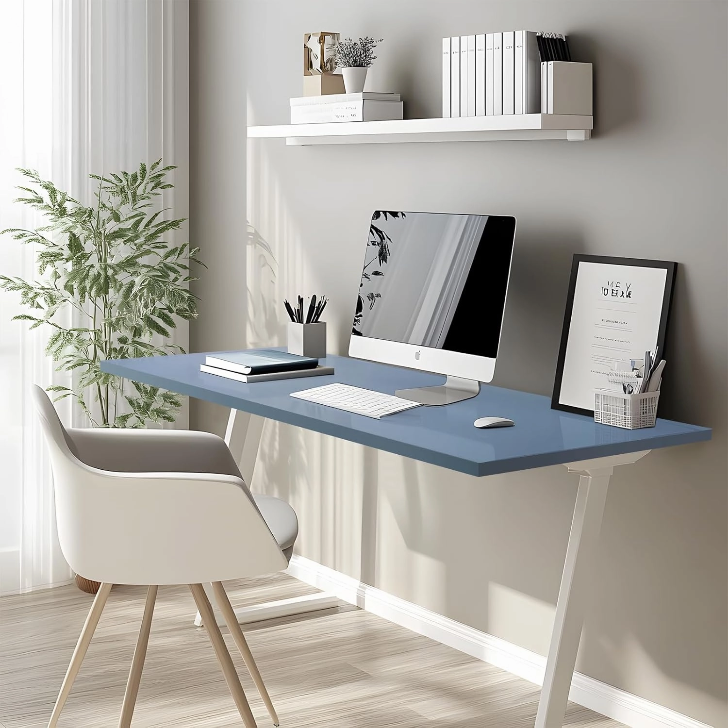 Kaboon 55x27.5 in Tabletop, Wood Desktop One Piece Standing Desk Top Only, Reversible Melamine Countertop for Home and Office,Grayish Blue