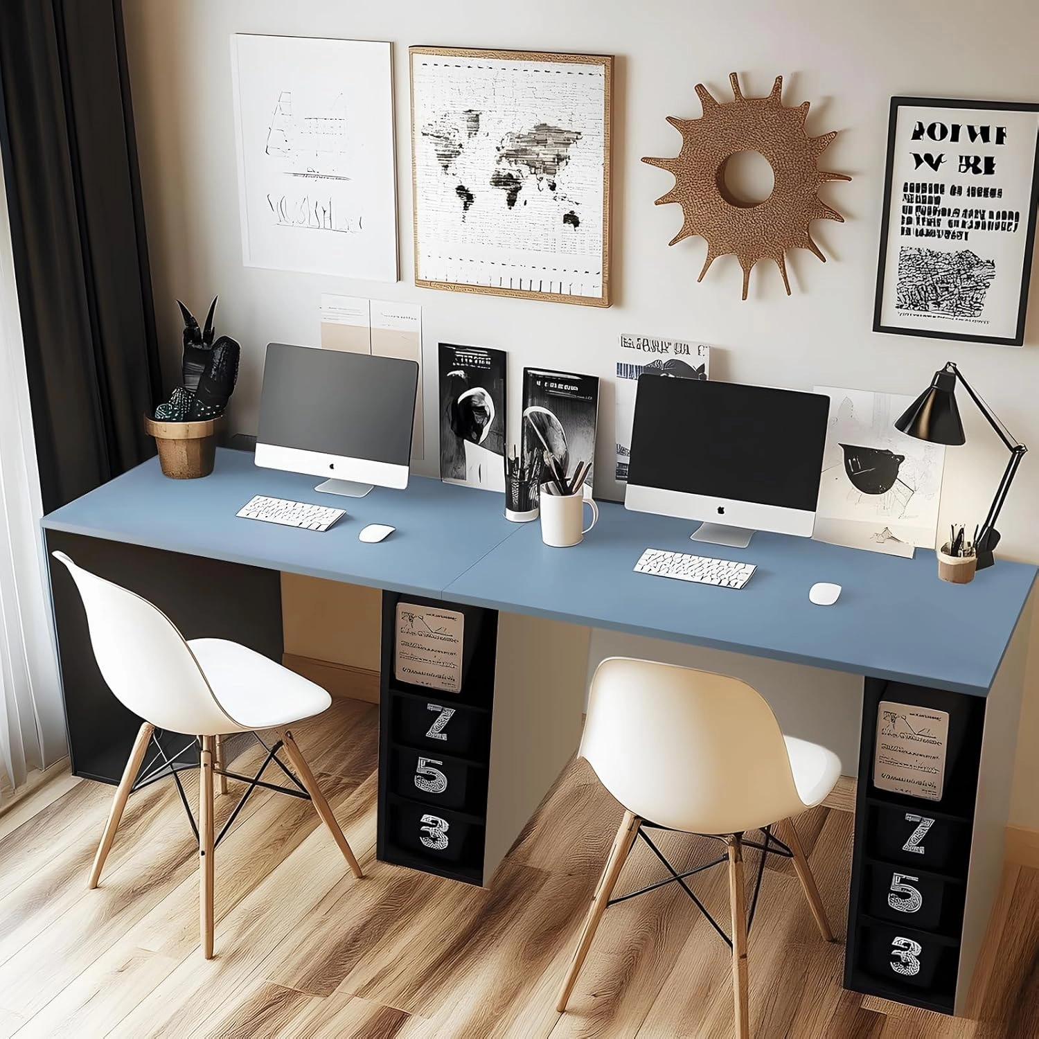 Kaboon 55x27.5 in Tabletop, Wood Desktop One Piece Standing Desk Top Only, Reversible Melamine Countertop for Home and Office,Grayish Blue