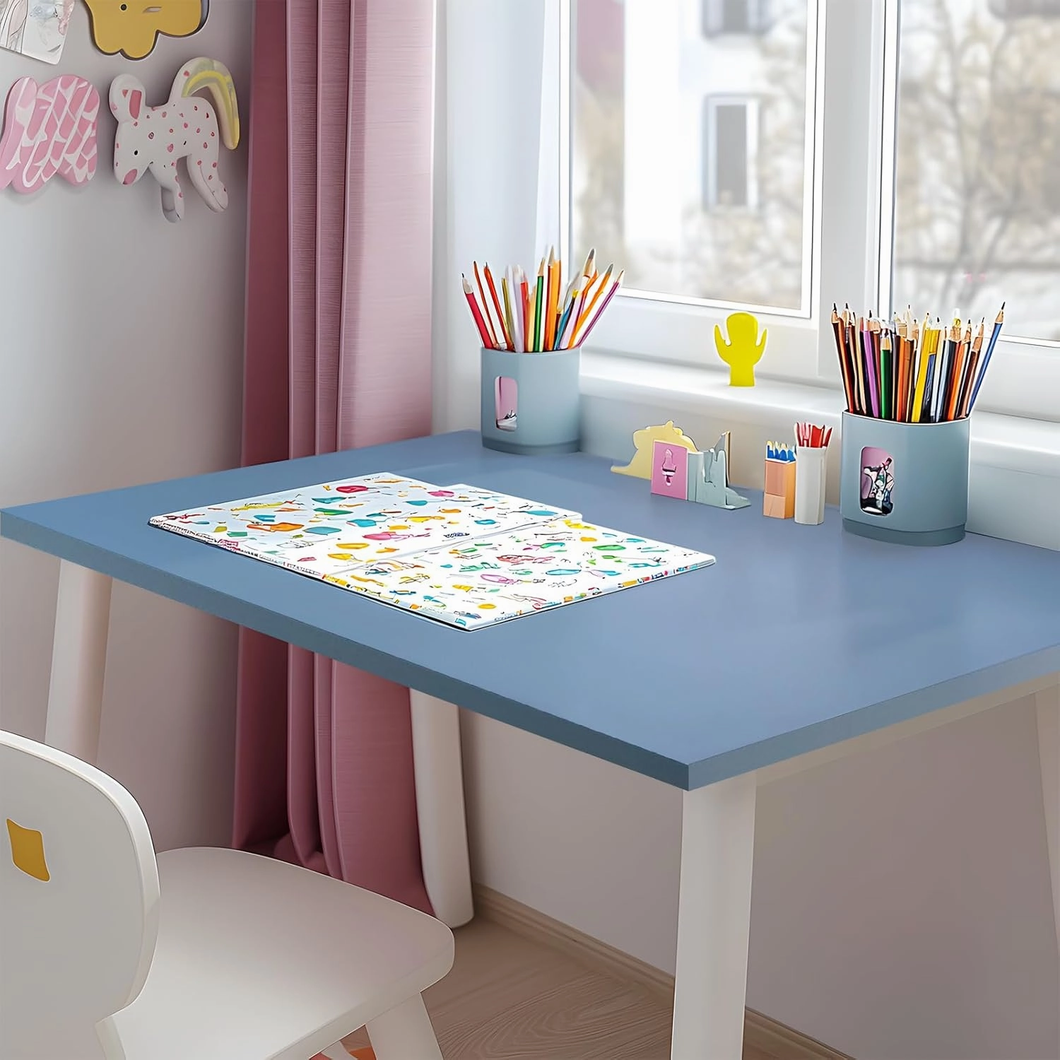 Kaboon 55x27.5 in Tabletop, Wood Desktop One Piece Standing Desk Top Only, Reversible Melamine Countertop for Home and Office,Grayish Blue
