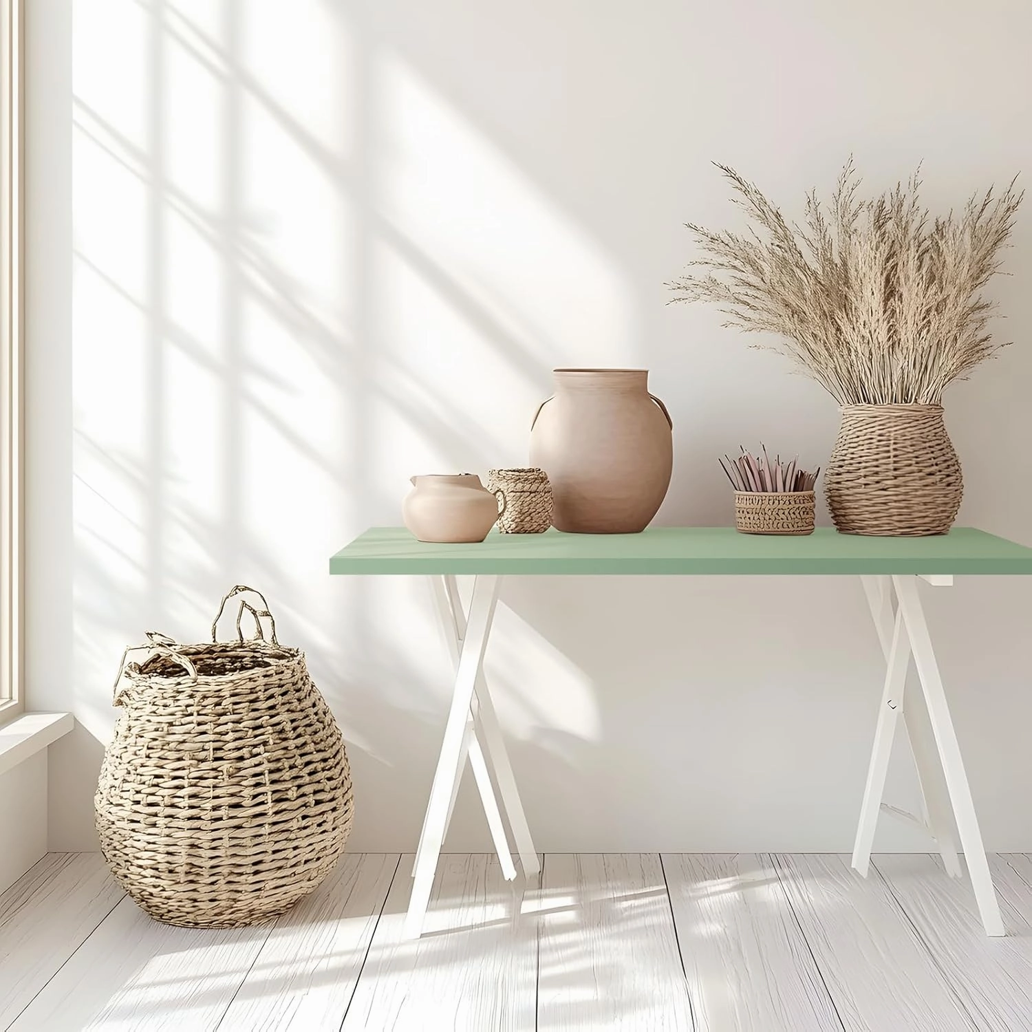 Kaboon Solid Color Table Top 45.67"x23.62", Solid One-Piece Desktop, Reversible Melamine Countertop, Double Desks, L-Desk DIY, Pastel Green