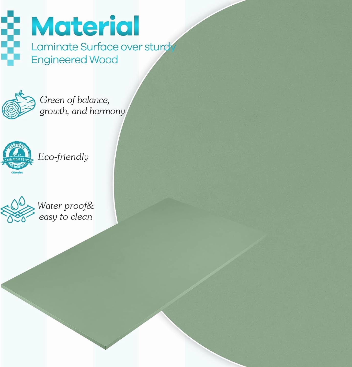 Kaboon Solid Color Table Top 45.67"x23.62", Solid One-Piece Desktop, Reversible Melamine Countertop, Double Desks, L-Desk DIY, Pastel Green