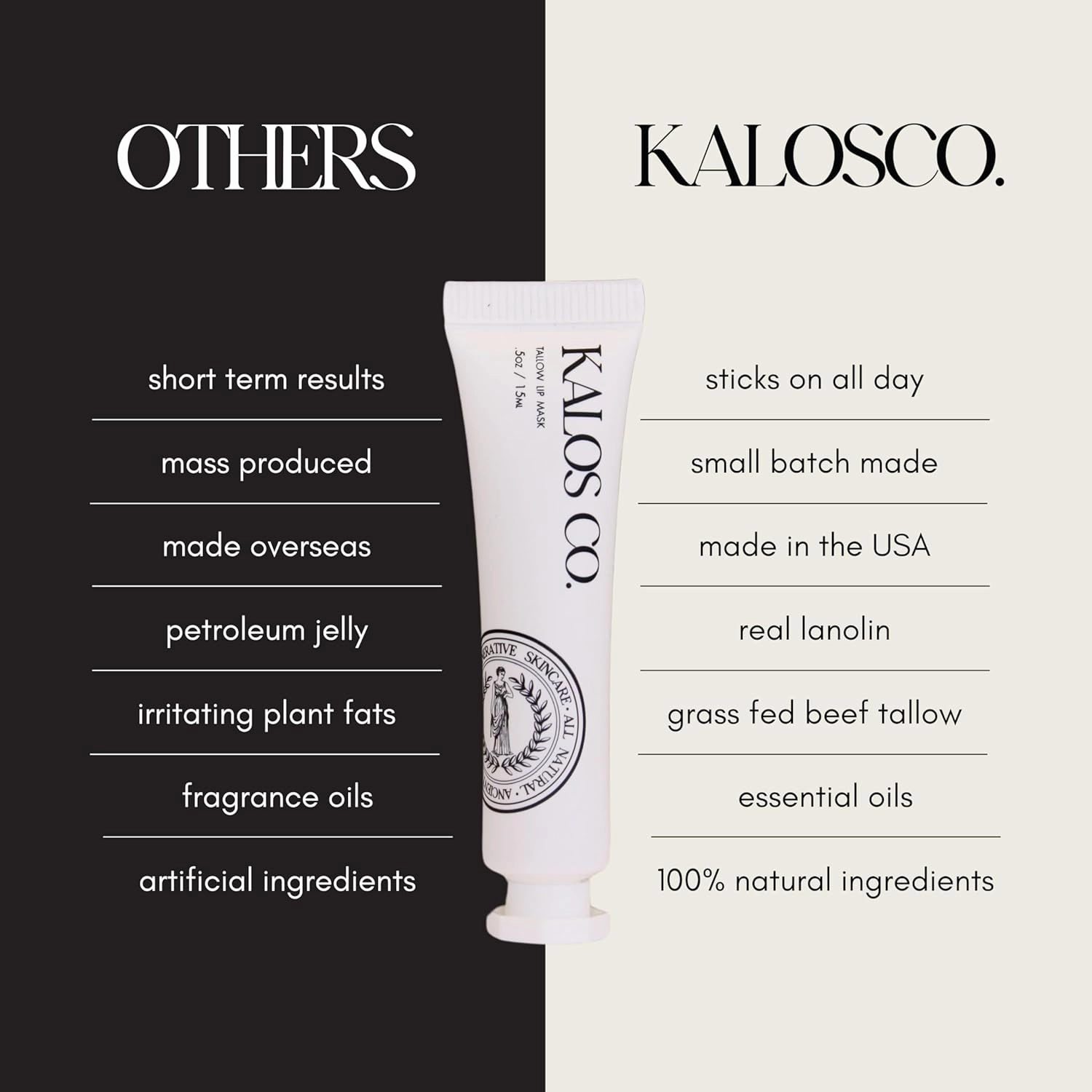 KALOS CO Tallow Lip Mask with Grass Fed Beef Tallow for Skin and Lips, Best Lip Balm for severely chapped lips lanolin and tallow balm all natural overnight lip mask (1)