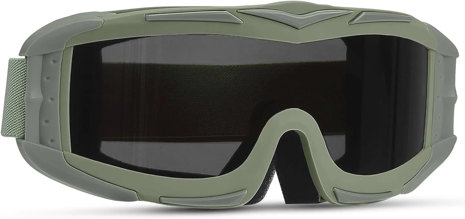 KEMIMOTO Airsoft Goggles, Tactical Safety Goggles with 3 Interchangeable Lenses, Anti-Fog, Adjustable Headband, Carry Bag, Green