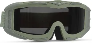 KEMIMOTO Airsoft Goggles, Tactical Safety Goggles with 3 Interchangeable Lenses, Anti-Fog, Adjustable Headband, Carry Bag, Green