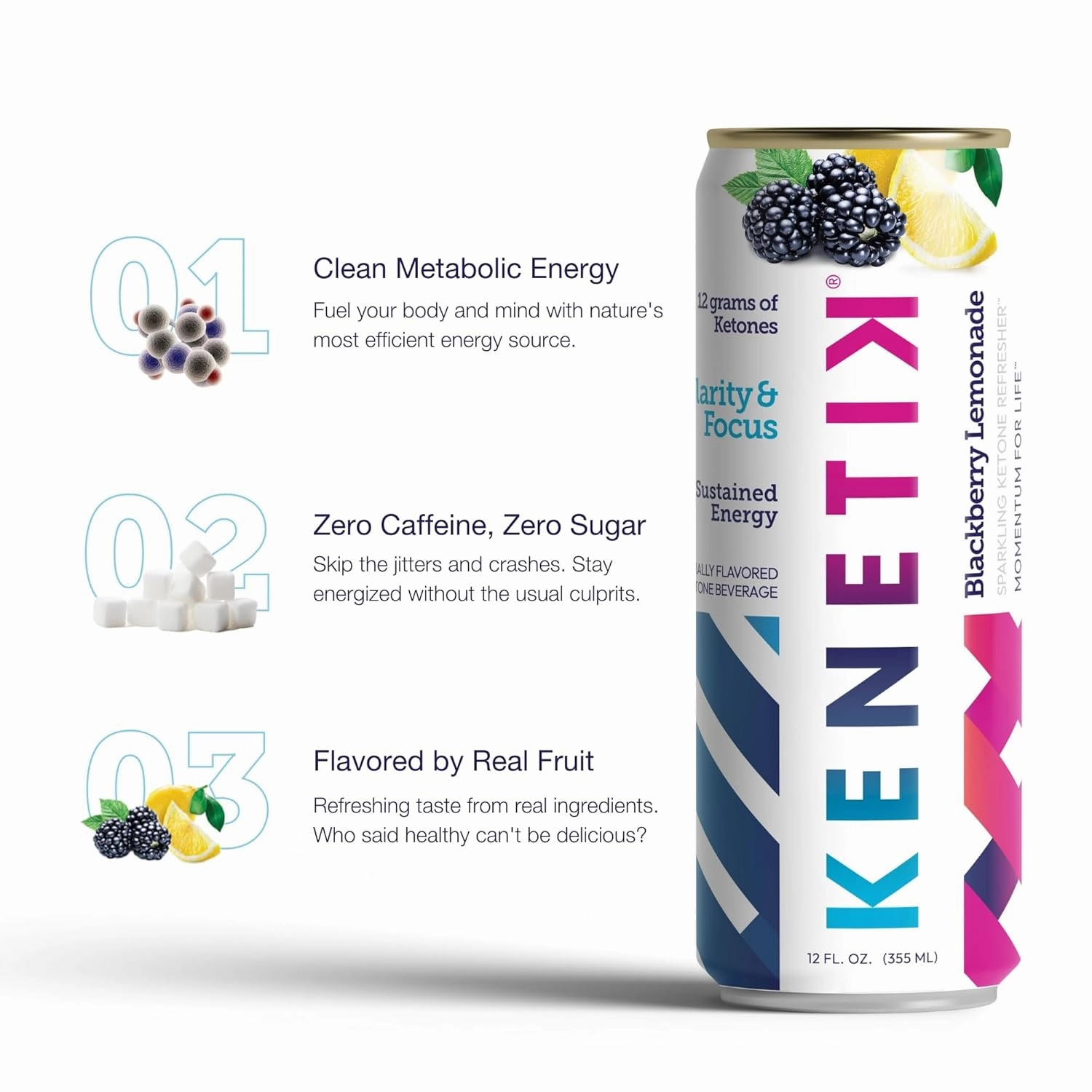 KENETIK Nootropic Ketone Drink, Ketones for Energy & Focus, Caffeine & Sugar Free, High Performance D-BHB Ketone Mix, Fuel w/Zero Crash or Jitters, Ready to Drink - Strawberry Peach 6 Pk