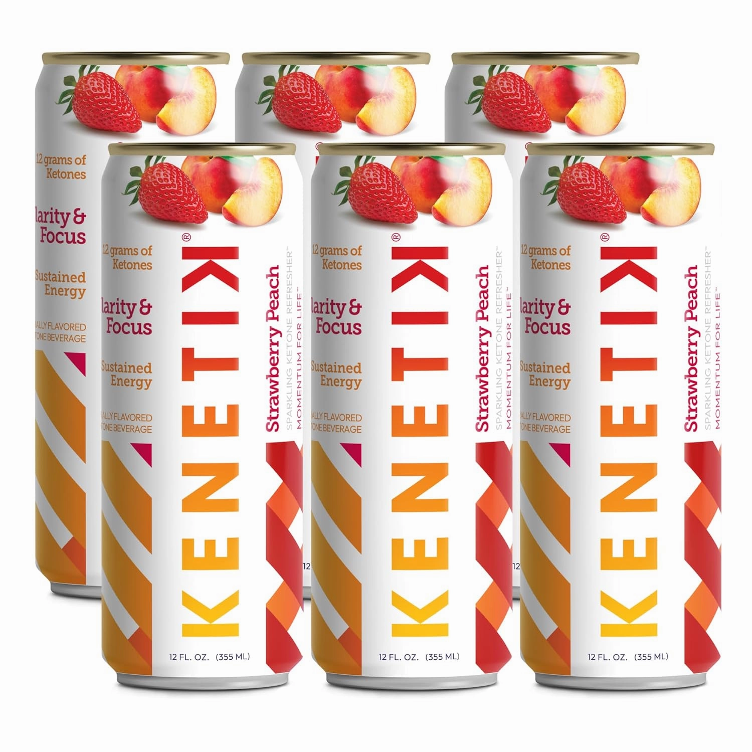 KENETIK Nootropic Ketone Drink, Ketones for Energy & Focus, Caffeine & Sugar Free, High Performance D-BHB Ketone Mix, Fuel w/Zero Crash or Jitters, Ready to Drink - Strawberry Peach 6 Pk