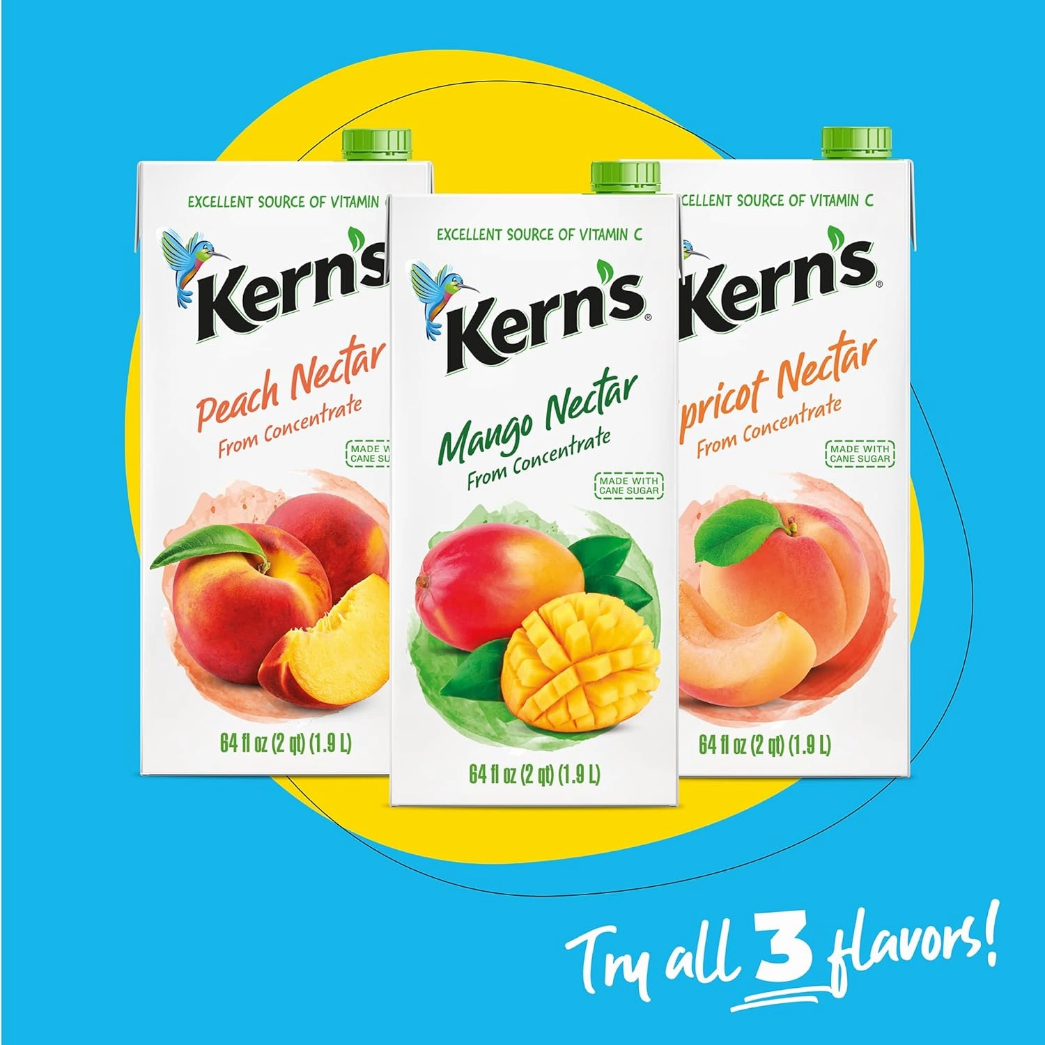 Kern’s Peach Juice Nectar - Peach Nectar Made with Fresh Fruit Puree - Fruit Juice Concentrate for Smoothie Mix, Cocktail Mixers & Kids Drinks & Beverages - 64oz, 8 Pack Carton