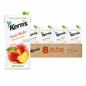 Kern’s Peach Juice Nectar - Peach Nectar Made with Fresh Fruit Puree - Fruit Juice Concentrate for Smoothie Mix, Cocktail Mixers & Kids Drinks & Beverages - 64oz, 8 Pack Carton