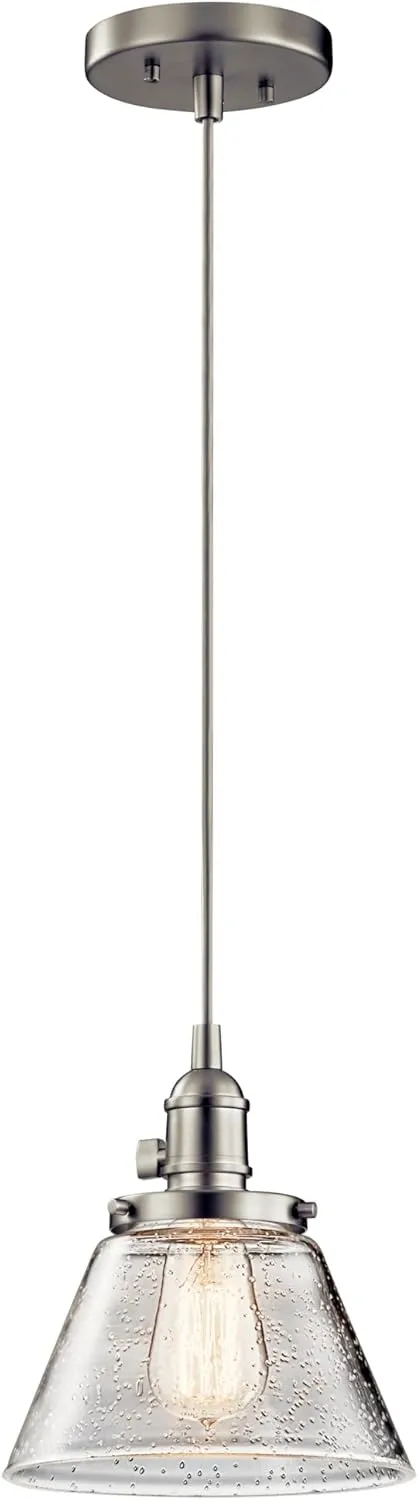 KICHLER Avery 8.75" 1 Light Bell Mini Pendant with Clear Seeded Glass Brushed Nickel