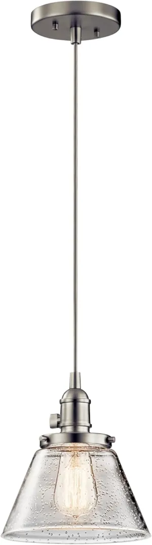 KICHLER Avery 8.75" 1 Light Bell Mini Pendant with Clear Seeded Glass Brushed Nickel