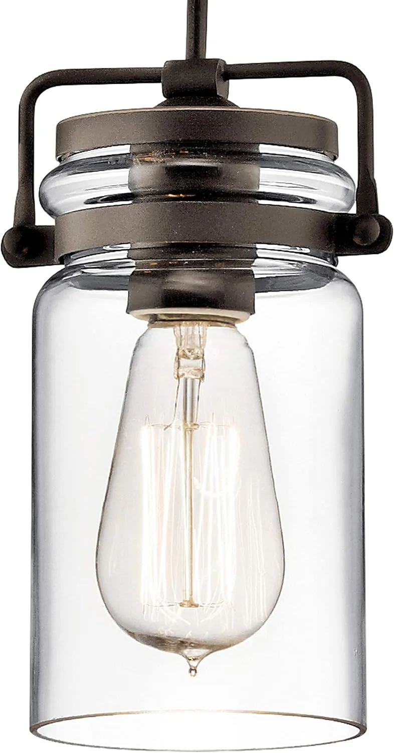 Kichler Brinley 7.75" Kitchen Pendant in Olde Bronze®, Mini Farmhouse Pendant with Clear Glass, (7.75" H x 4.75" W), 42878OZ, 1-Light